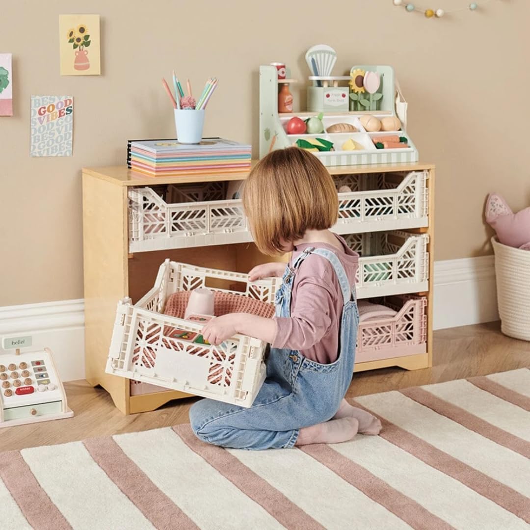 Collapsible Storage Box, Foldable Crate Organizer Bin with Handle, Stackable Crates for Home Organization (Warm Taupe - Coconut, 14L - 4 Pack)