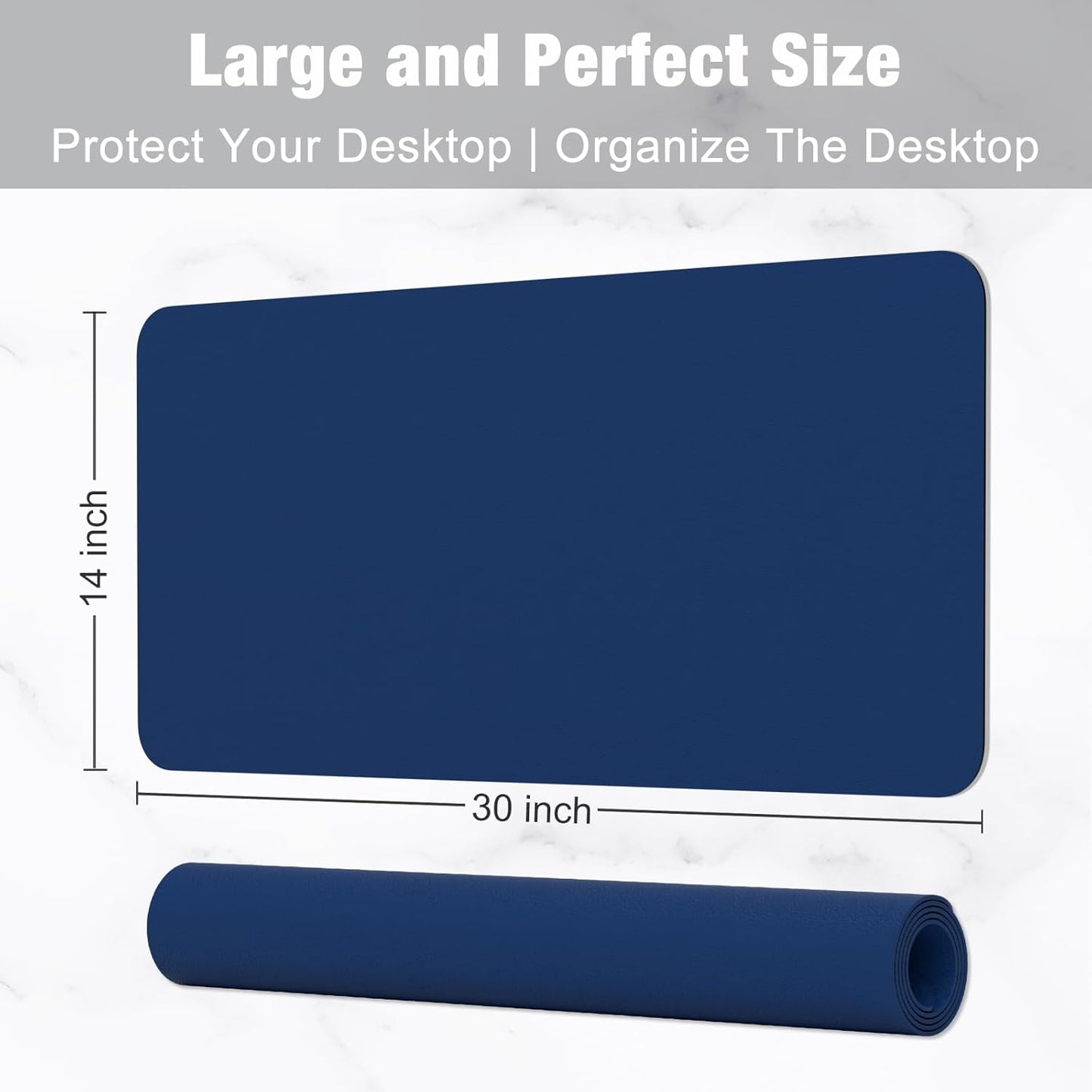 Hsurbtra Desk Pad, 30" x 14" PU Leather Desk Mat, XL Extended Mouse Pad, Waterproof Desktop Blotter Protector, Non-Slip Ultra Thin Large Laptop Keyboard Writing Mat for Office Home, Navy Blue