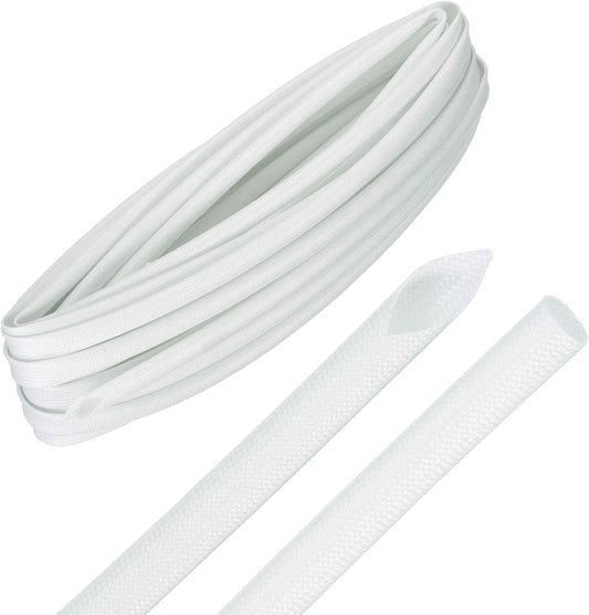MECCANIXITY 30ft Braided Cable Sleeve, 9/32" ID 200C High Temperature 1500V Fiberglass Wire Insulation Cord Protector Organizer Wires Management for Motor Engine Fuel Line, White