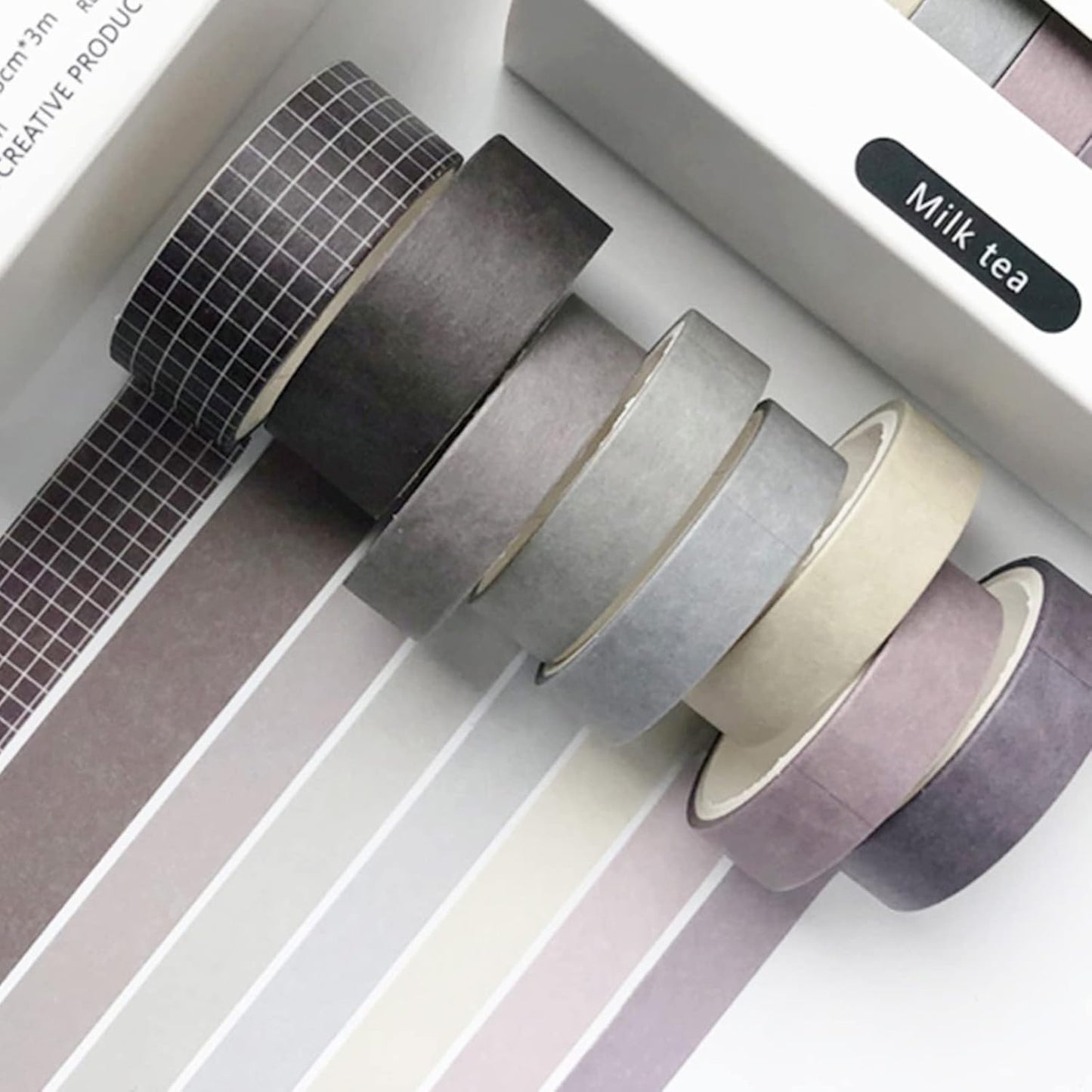 YUBBAEX 8 Rolls Basic Washi Tape Set Solid Color Grid Masking Decorative Tapes for Arts, DIY Crafts, Journals, Planners, Scrapbooking, Wrapping (Milk Tea)