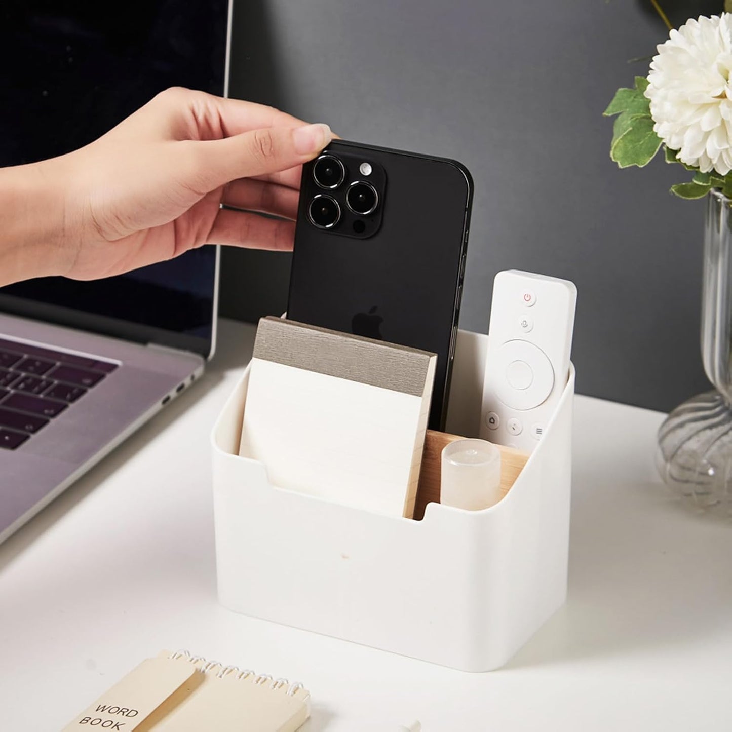 Remote Caddy Organizer - Sectioned Desk Holder, Modern Storage Stand, Neat Multi Compartment Container | Suitable Remotes Makeup Pens Brushes Gadgets Counters Nightstands Shelves Rooms Homekeeping Set