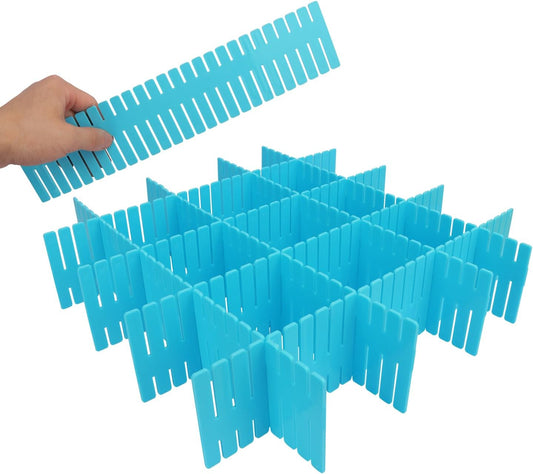 100 PCS Premium DIY Drawer Dividers, Blue, Adjustable Drawer Dividers for Perfectly Organized Drawers, Tidying Makeup, Clothes, Underwear, Cutlery, Kitchen, Bathroom, Bedroom, Office
