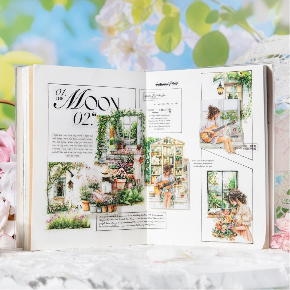 Transparent PET Window Garden Plant Flower Stickers Tape for Journaling, 6 Rolls Assorted Spring Themes Decorative Tape Set for Scrapbooking, Junk Journal Supplies, Bujo, DIY Arts Crafts