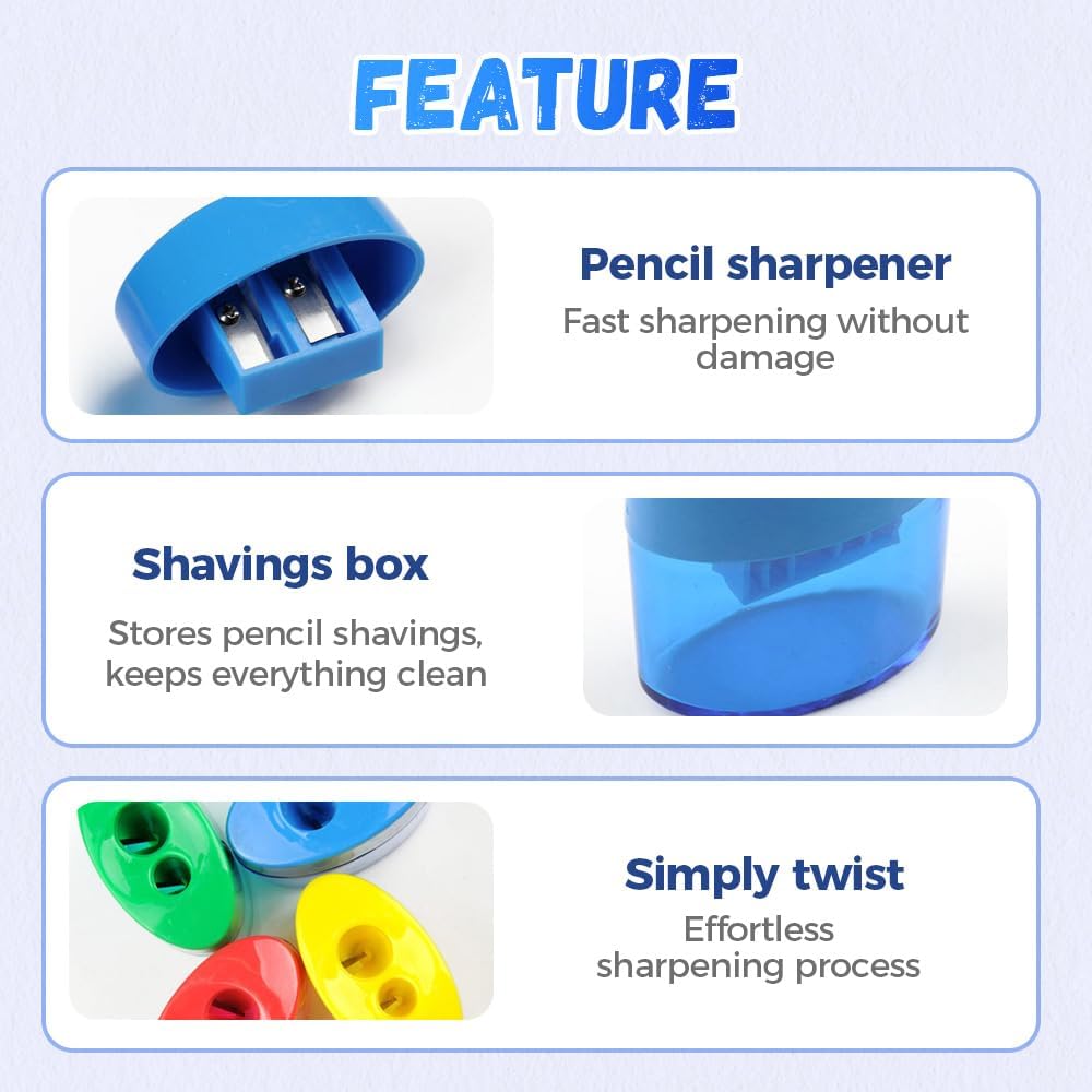 Pencil Sharpeners with Lid, Dual Holes Handheld Pencil Sharpener Manual for Standard and Jumbo Pencils, Compact Cute Sharpener for Kids Adults Students School Home Office (4*Ellipse)