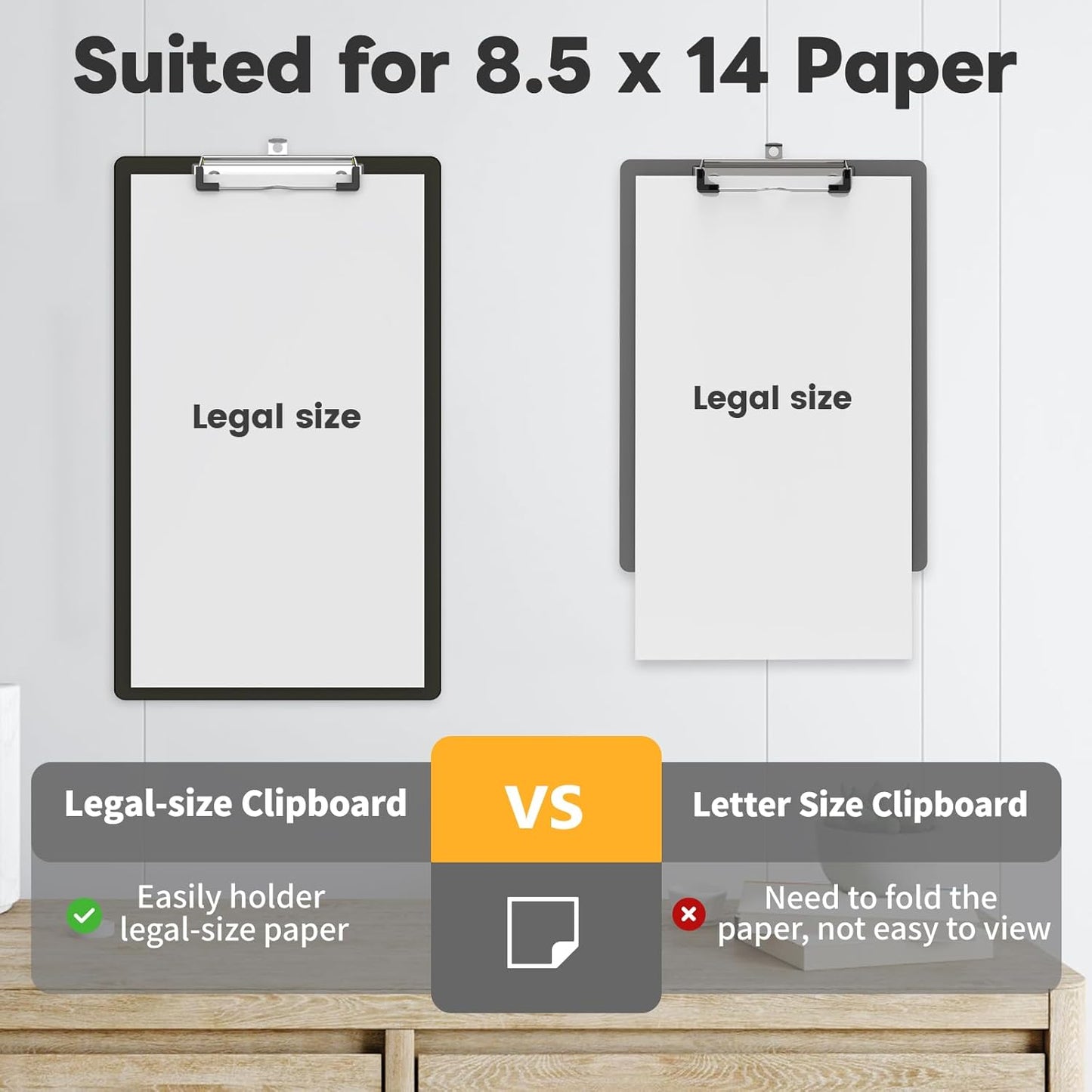 Legal Size Clipboard Set of 6, 8.5 x 14 Black Plastic Long Clip Board with Low Profile Clip, 9 x 15 in, Suitable for Legal Lawers and Business, School & Office Supplies