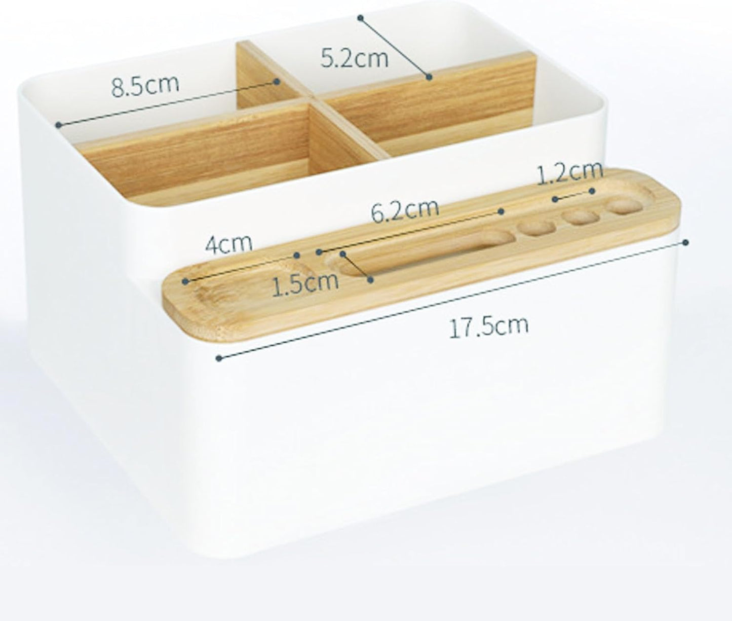 Eujgoov Multi Compartment Desk Organizer Bamboo and PS Storage Caddy for Pens and Electronics for Home Office and Classroom