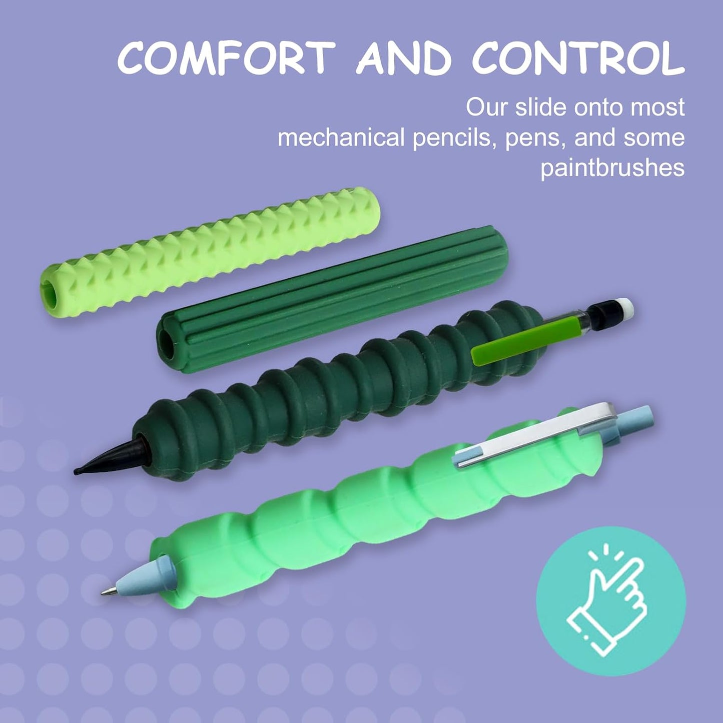 Pencil Grips, 4-Pack Textured Silicone Sleeves for Mechanical Pencils, Sensory Fidget ADHD Tool for Kids and Adults, Quiet Fidget Tools for Classroom Focus, Anxiety Relief (Green)