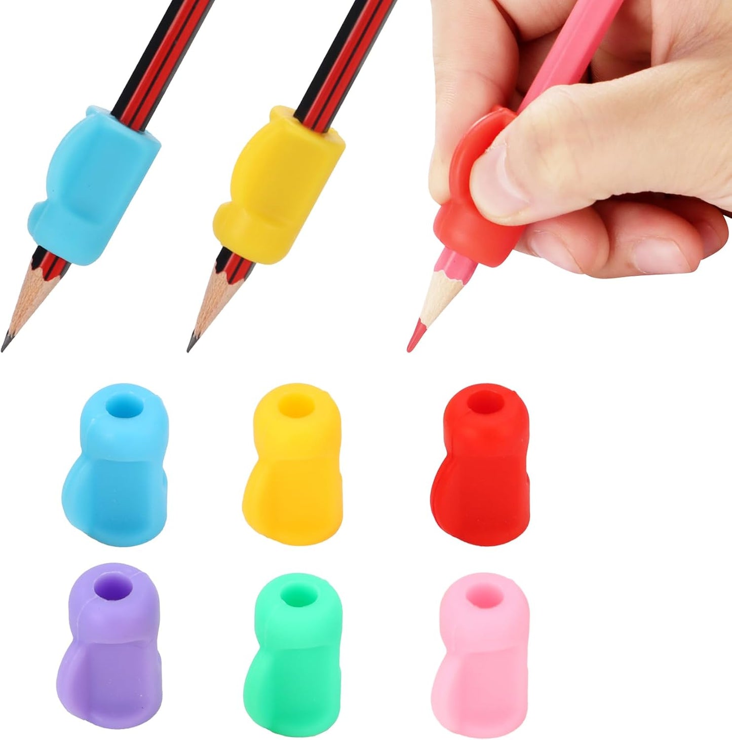 24 Packs Silicone Pencil Grips with 6 Colors, Pencil Holders for Kids Handwriting, Ergonomic Pencil Grippers for Adults Writing Aid, Toddler Pencil Cushion, Triangle Gel Pen Grips