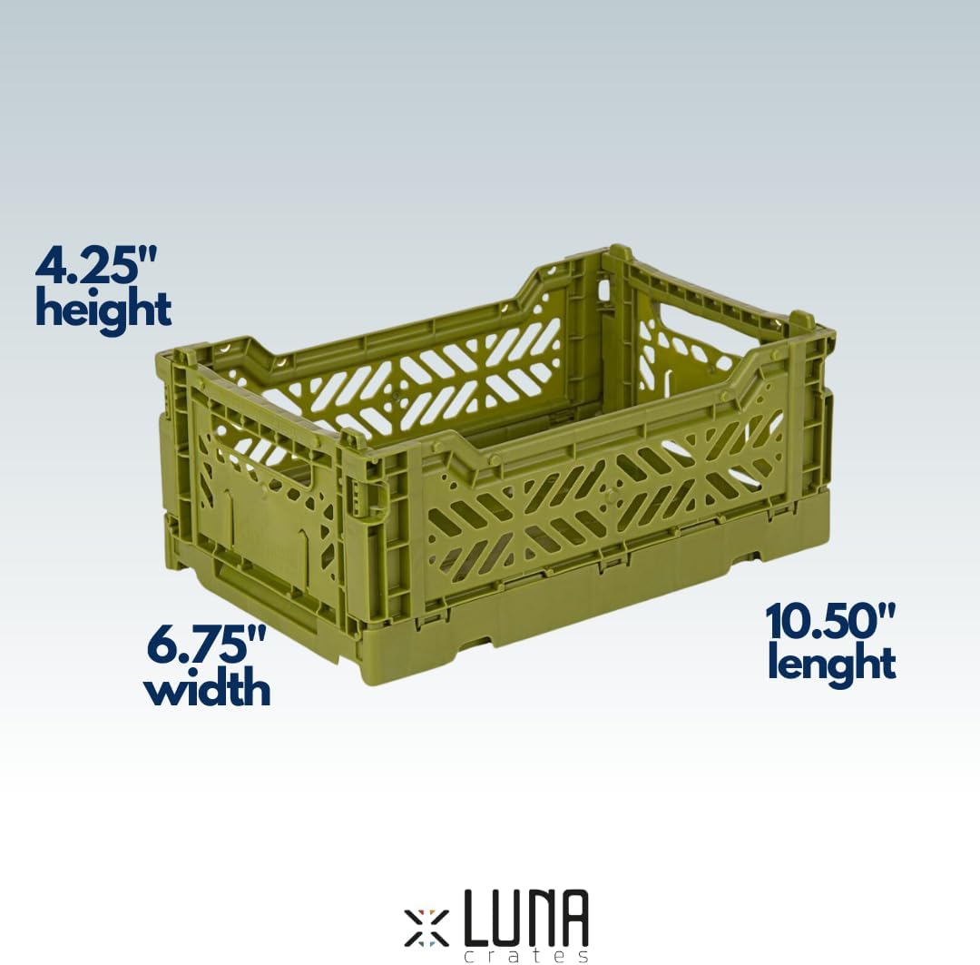 Collapsible Storage Box, Foldable Crate Organizer Bin with Handle, Stackable Crates for Home Organization (Olive-Gold-Khaki, 4L - 3-Pack)