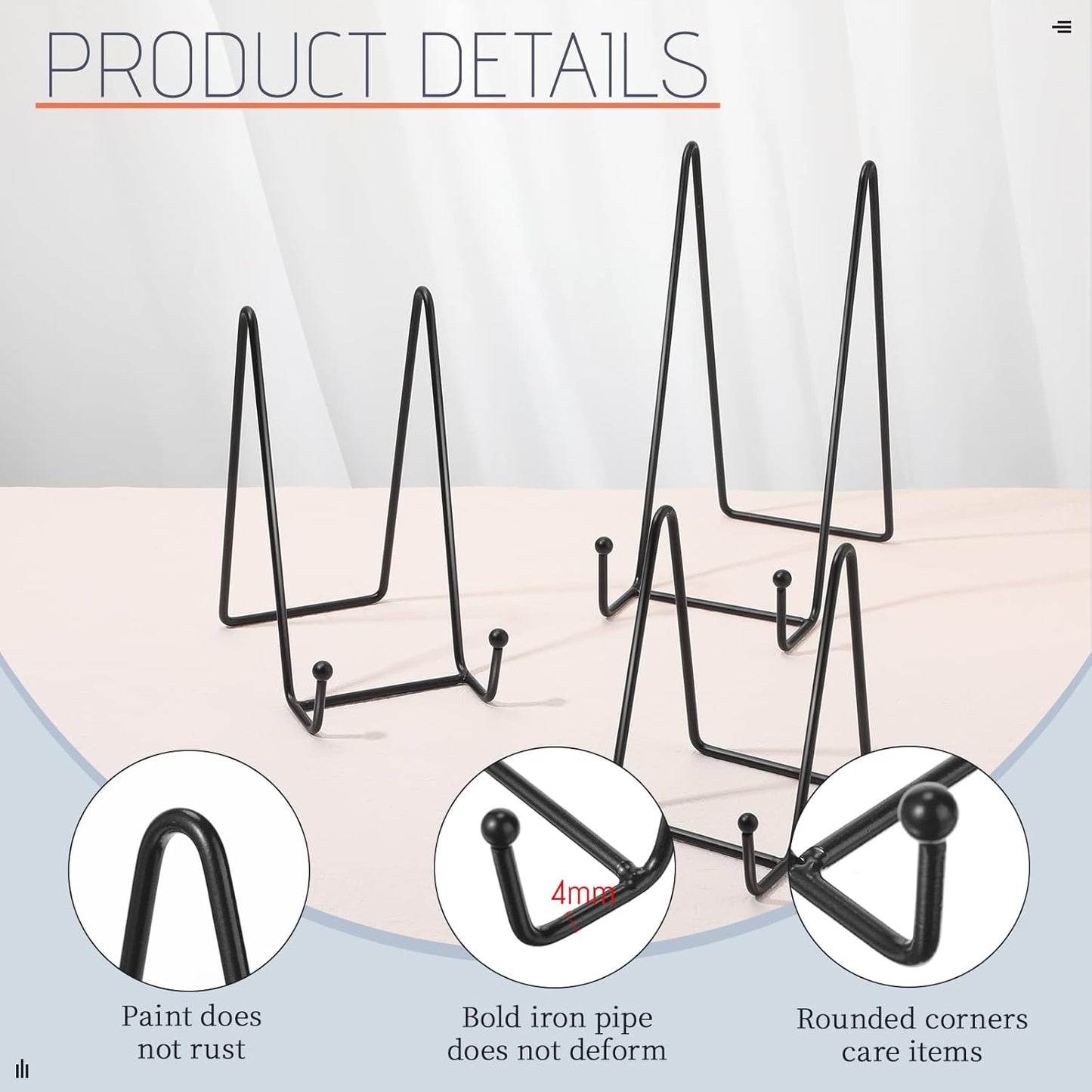 Mixweer 12 Pcs Book Stands for Display Metal Picture Frame Stand Book Plate Picture Holder Easels Photo Holder for Decorative Display(4.3 Inch, 6 Inch, 8 Inch,Black)