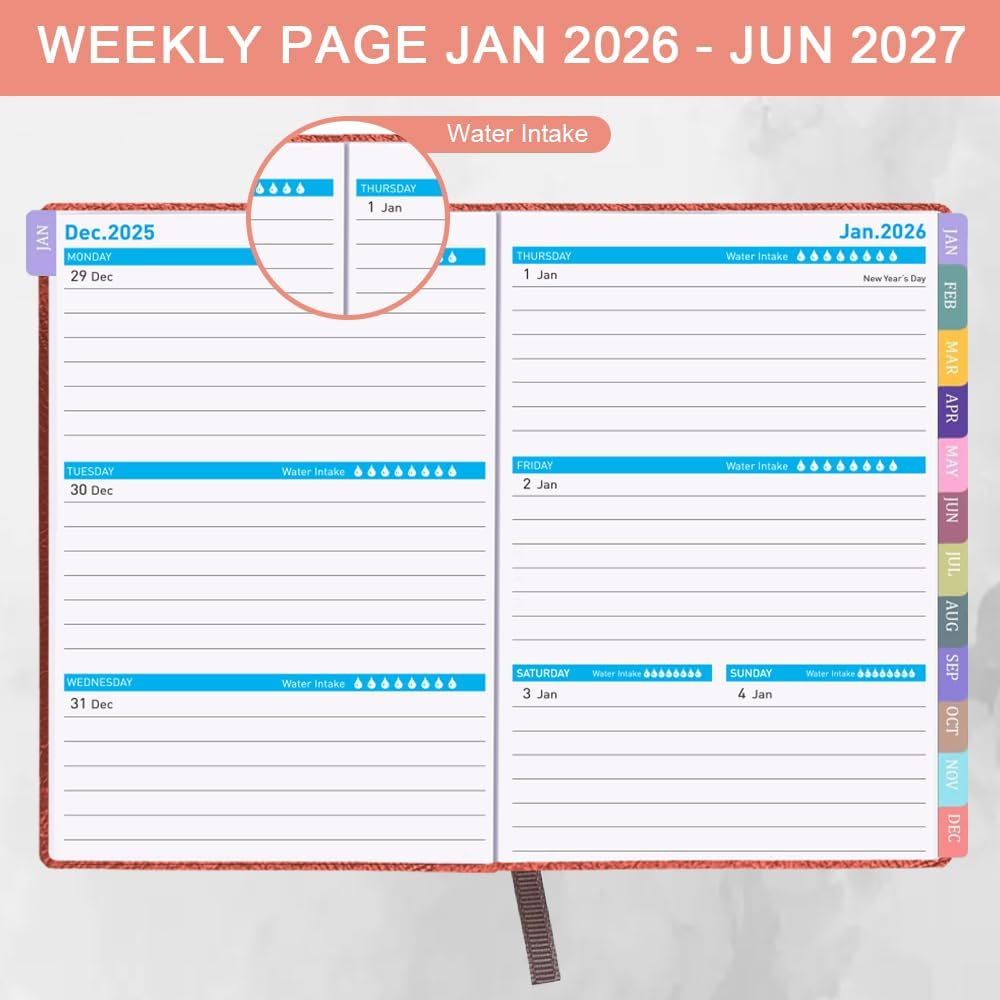 Cheericome Planner 2026-2027, Month Weekly Planner Run JAN 2026 to JUN 2027, 26-27 Planner with Pen Loop, Back Pocket and Stickers, 18 Months Planners, Rose Monthly Planners 2026-2027