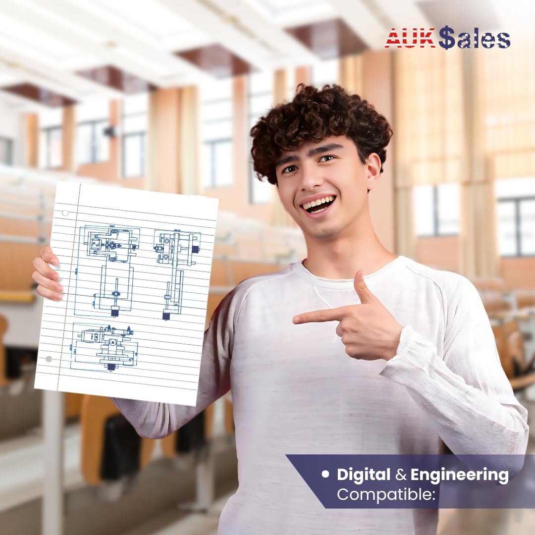 Loose Leaf Paper, Lined Notebook Paper, Wide Ruled Filler Paper, 100 Sheets, 3-Hole Punched, 10.5” x 8”, Binder Paper for Notetaking, Case Pack of 48