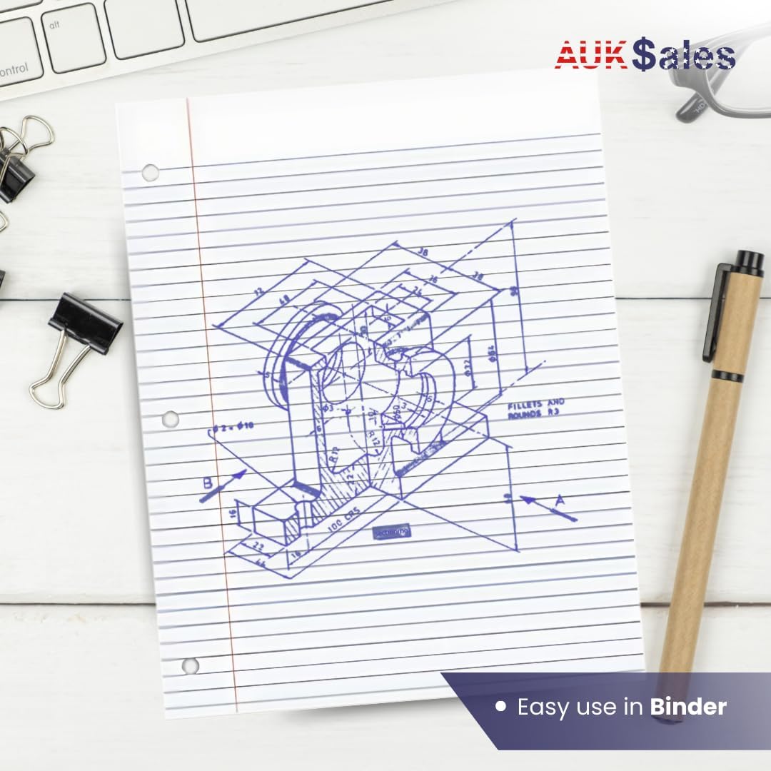 Loose Leaf Paper, Lined Notebook Paper, College Ruled Filler Paper, 200 Sheets, 3-Hole Punched, 10.5” x 8”, Binder Paper for Notetaking, Case Pack of 24