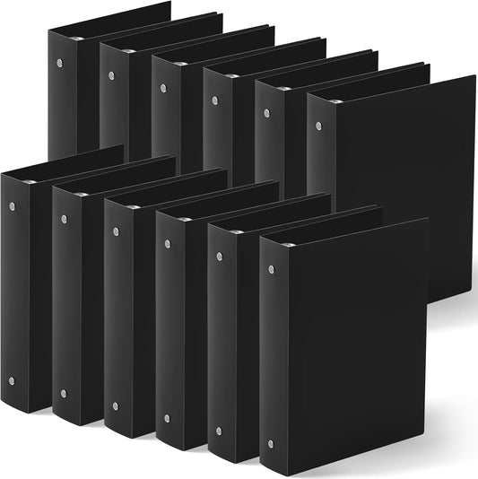 Henoyso 12 Pcs Mini 3 Ring Binders Plastic 1.5'' Binder, Fits 5.5" x 8.5" Paper Holds(capacity 280 Sheets), Flexible Three Round Rings Small Black Binders Bulk for School, Office Use, Photo Album Page