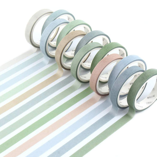 YUBBAEX 12 Rolls Washi Tape Set Natural Color Decorative Tapes for Arts, DIY Crafts, Journals, Planners, Scrapbook, Wrapping Wide -Salty Morandi- (Salty, 8mm x 12Rolls)