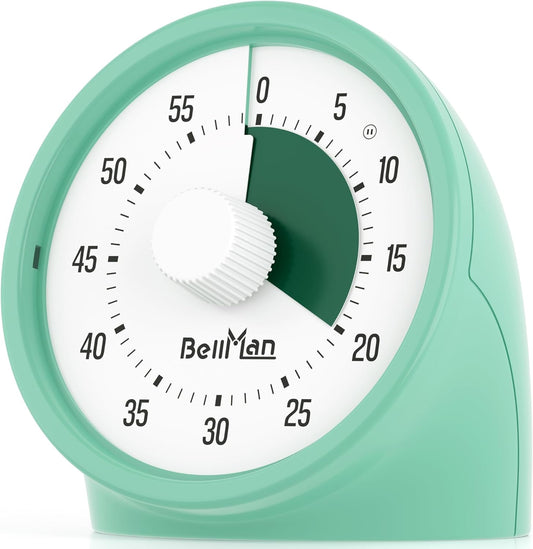 Visual Timer for Kids with Pause Button, 60-Minute Countdown Timer with Silent Operation, Desk Pomodoro Timer Kid Time Management Tools for Classroom, Office and Kitchen, Light Green