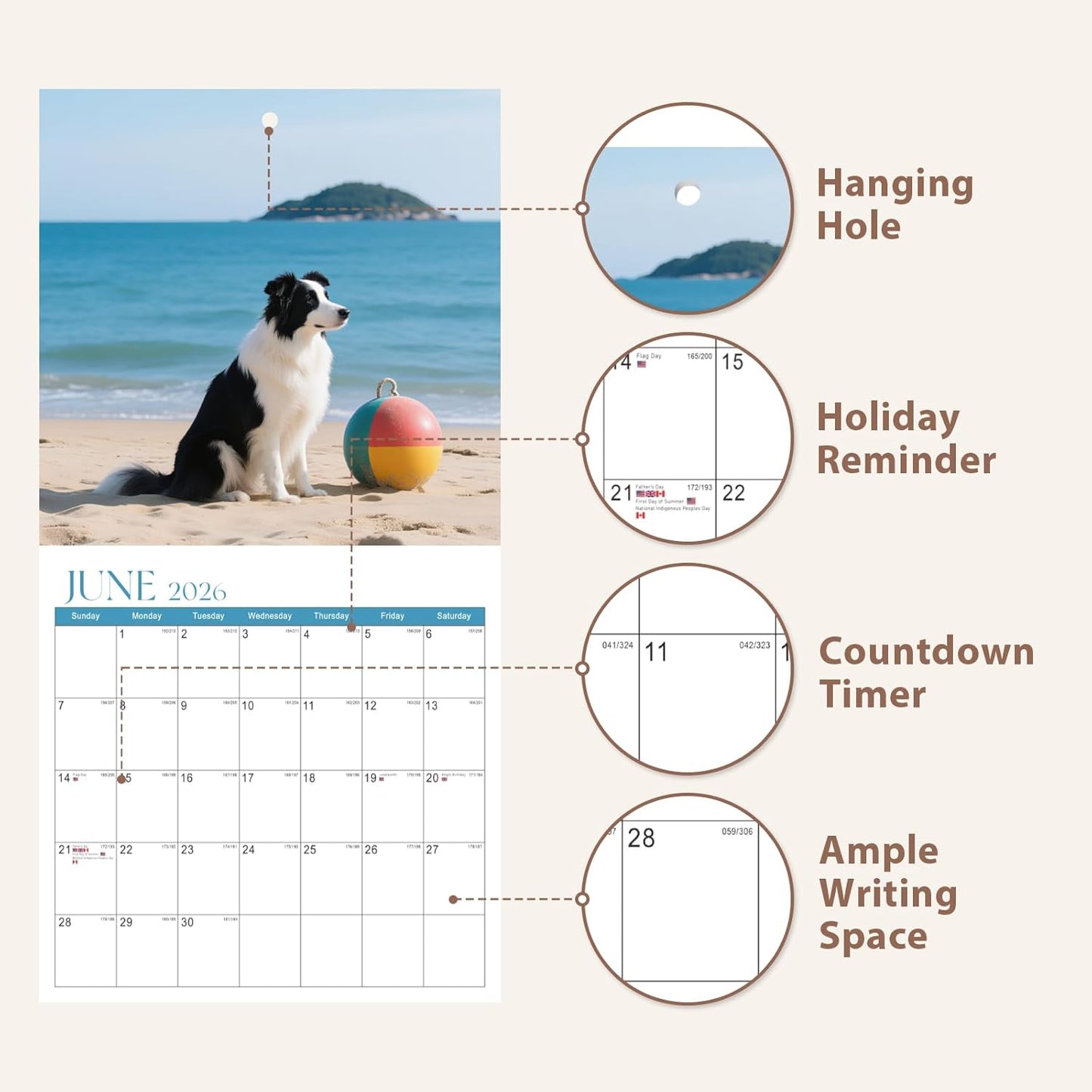 2026 Calendar, 2026 Wall Calendar, Monthly Calendars 12 Month Pet Dog 12" x 24" Opened, Thick Glossy Paper for Organizing Planning, Ideal for Home Office