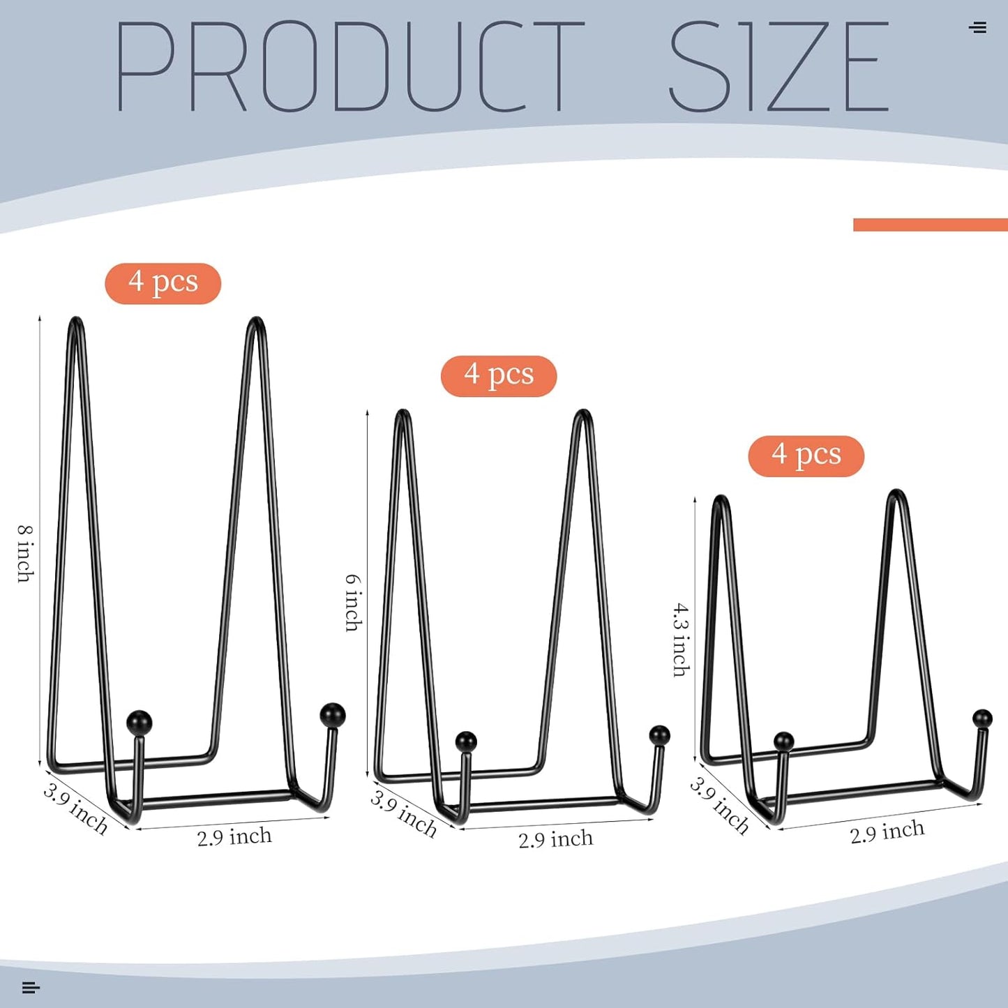 Mixweer 12 Pcs Book Stands for Display Metal Picture Frame Stand Book Plate Picture Holder Easels Photo Holder for Decorative Display(4.3 Inch, 6 Inch, 8 Inch,Black)