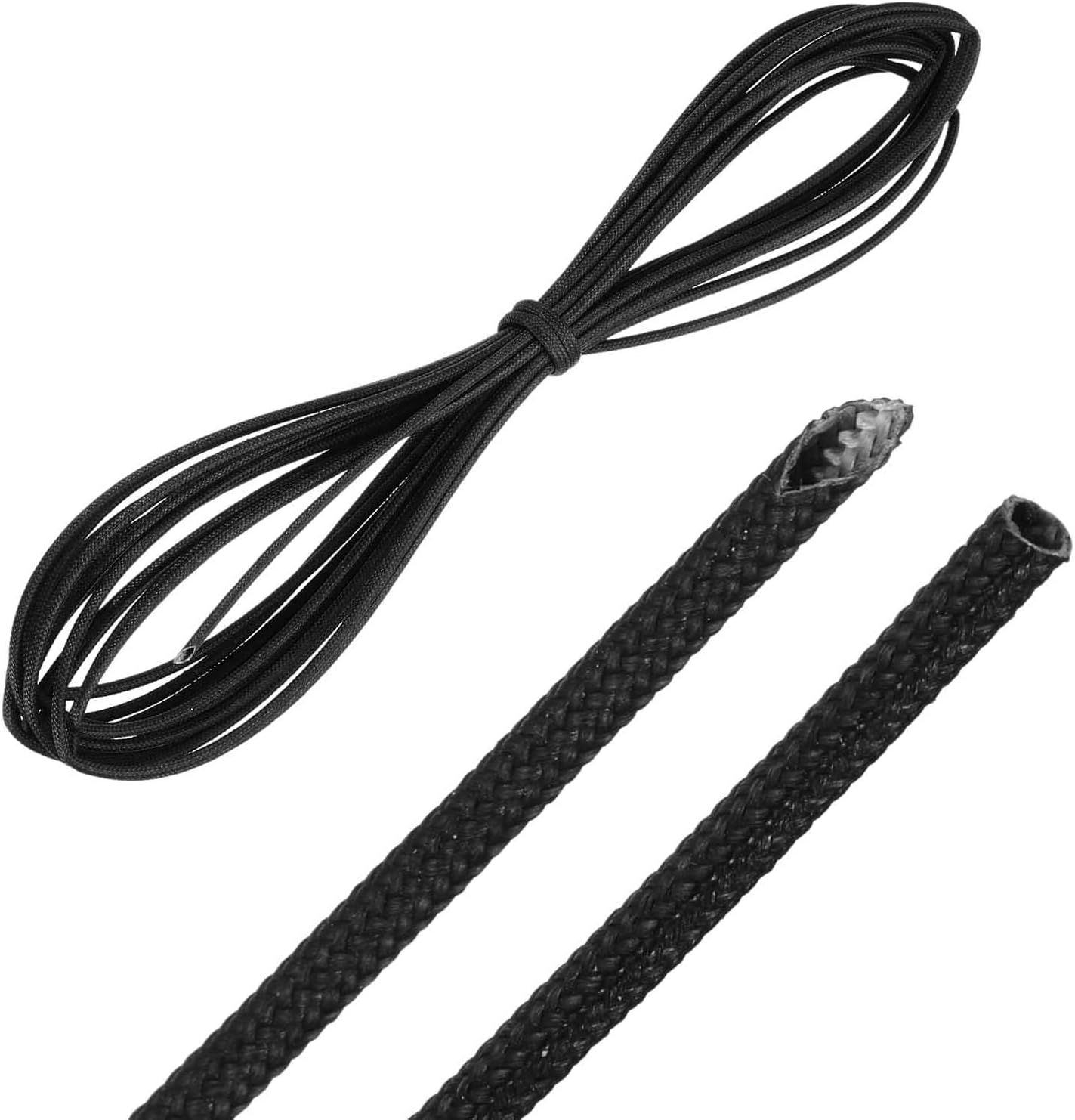 MECCANIXITY 20ft Braided Cable Sleeve, 1/16" ID 200C High Temperature 1500V Fiberglass Wire Insulation Cord Protector Organizer Wires Management for Motor Engine Fuel Line, Black