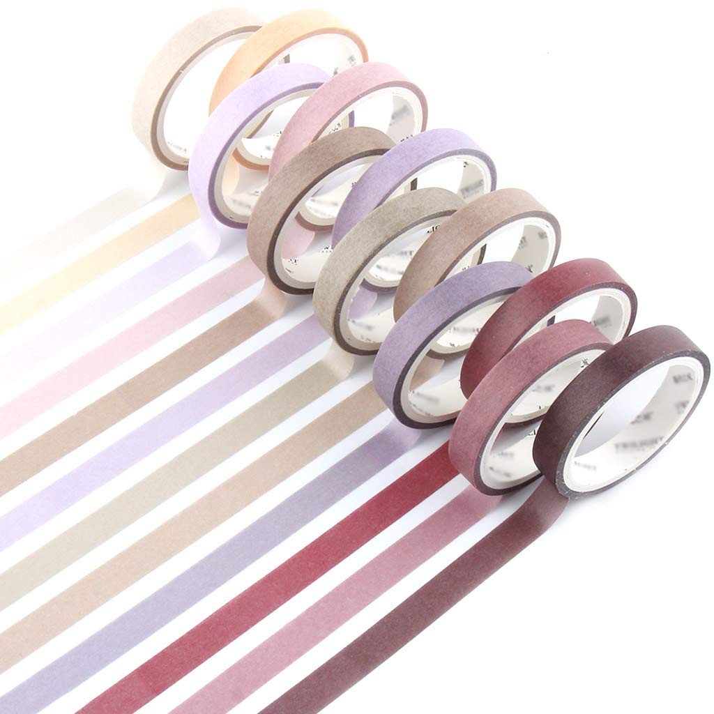 YUBBAEX 12 Rolls Washi Tape Set Natural Color Decorative Tapes for Arts, DIY Crafts, Journals, Planners, Scrapbook, Wrapping Wide -Salty Morandi- (Morandi, 8mm x 12Rolls)