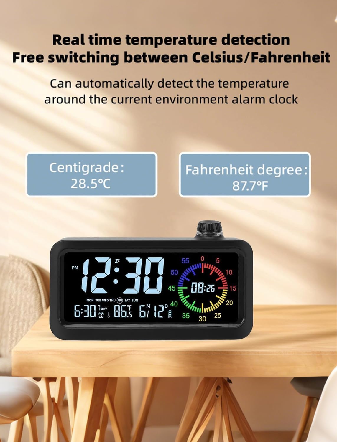 CCHKFEI Rechargeable Digital Alarm Clock with 60-Minute Timer, Dual LCD Display Digital Clock Visual Timer for Kids Student,Temperature & Date Ideal for Time Management, Bedroom, Office and Home Use