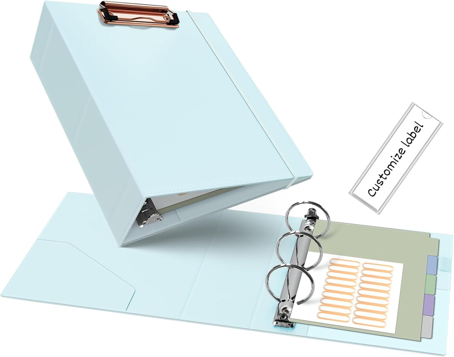 Ospelelf Mini Binder 2 Inch Small 3 Ring Vintage Leather Clipboard 5.5" x 8.5", Professional Binder Organizer Dividers with Tabs, Bule