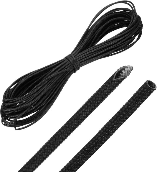 MECCANIXITY 49ft Braided Cable Sleeve, 1/16" ID 200C High Temperature 1500V Fiberglass Wire Insulation Cord Protector Organizer Wires Management for Motor Engine Fuel Line, Black