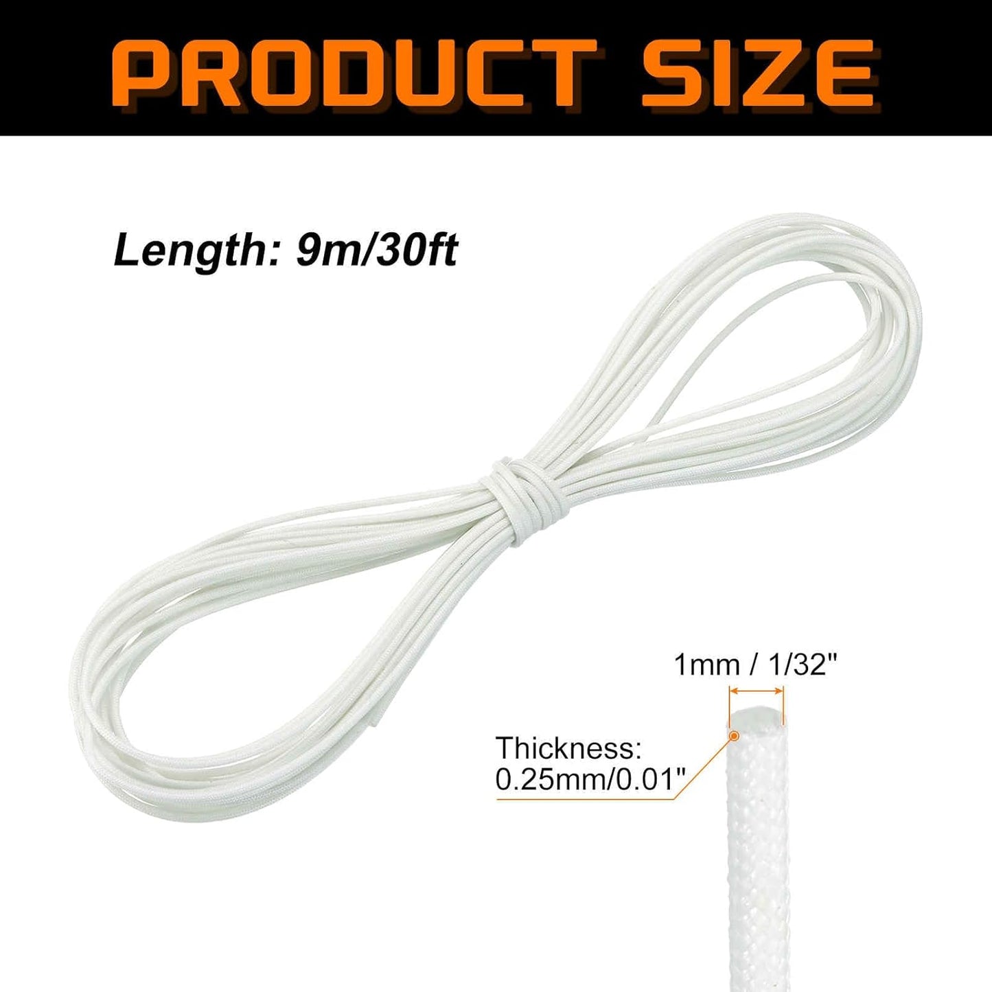 MECCANIXITY 30ft Braided Cable Sleeve, 1/32" ID 200C High Temperature 1500V Fiberglass Wire Insulation Cord Protector Organizer Wires Management for Motor Engine Fuel Line, White