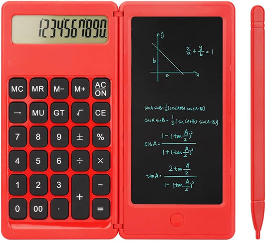 Desk Calculator, Desktop Small Calculators with Writing Notepad, Basic 4-Function Math Large Button Calculator, School Supplies for Kids, Middle/High School Students (Red)