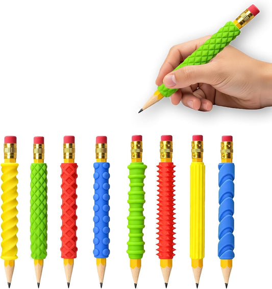 8 Pack Textured Pencil Grips for Kids, Teens, Adults, Silicone Sensory Fidget Sleeves for ADHD, Autism, Anxiety & Stress Relief (Color 1)