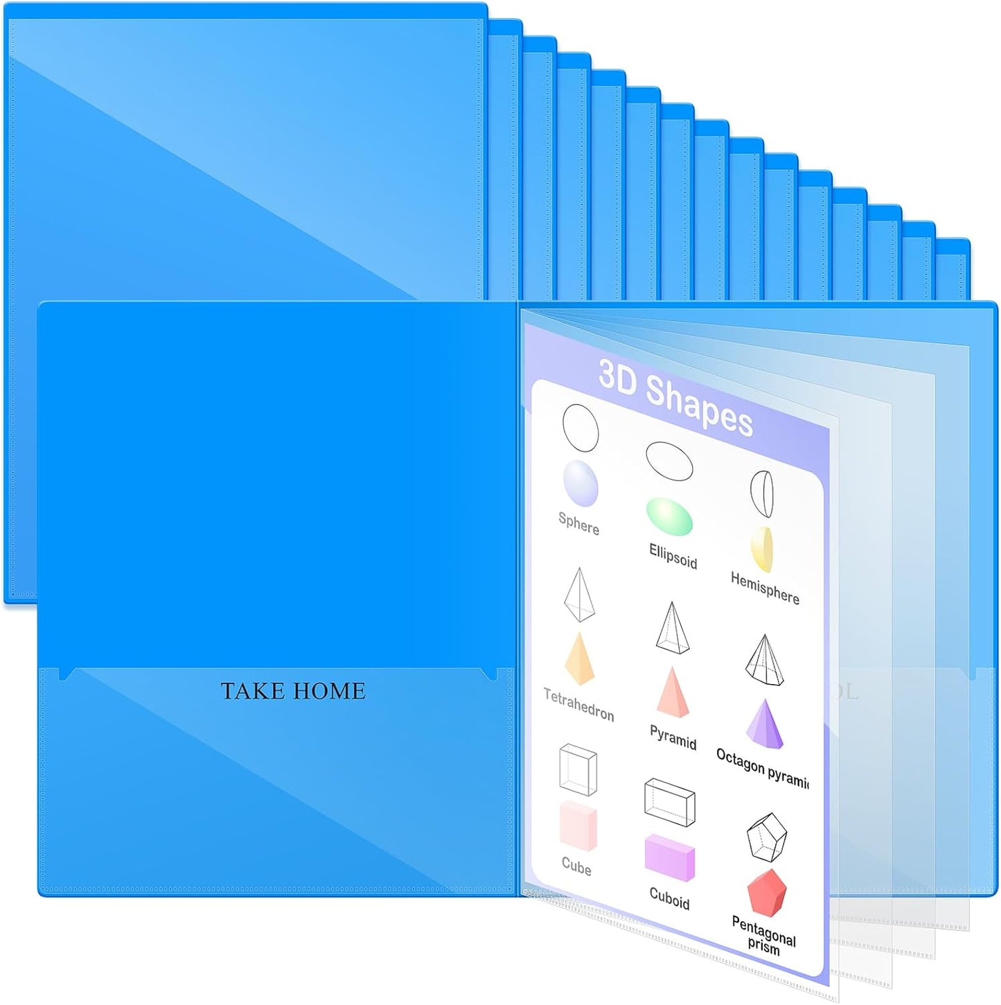 Henoyso 24 Pcs School and Home 2 Pocket Folders with 4 Clear Inner Pockets Plastic Heavy Duty Homework Folders Parent Teacher Communication for Student Home Office Classroom,11 x 9 Inch (Blue)