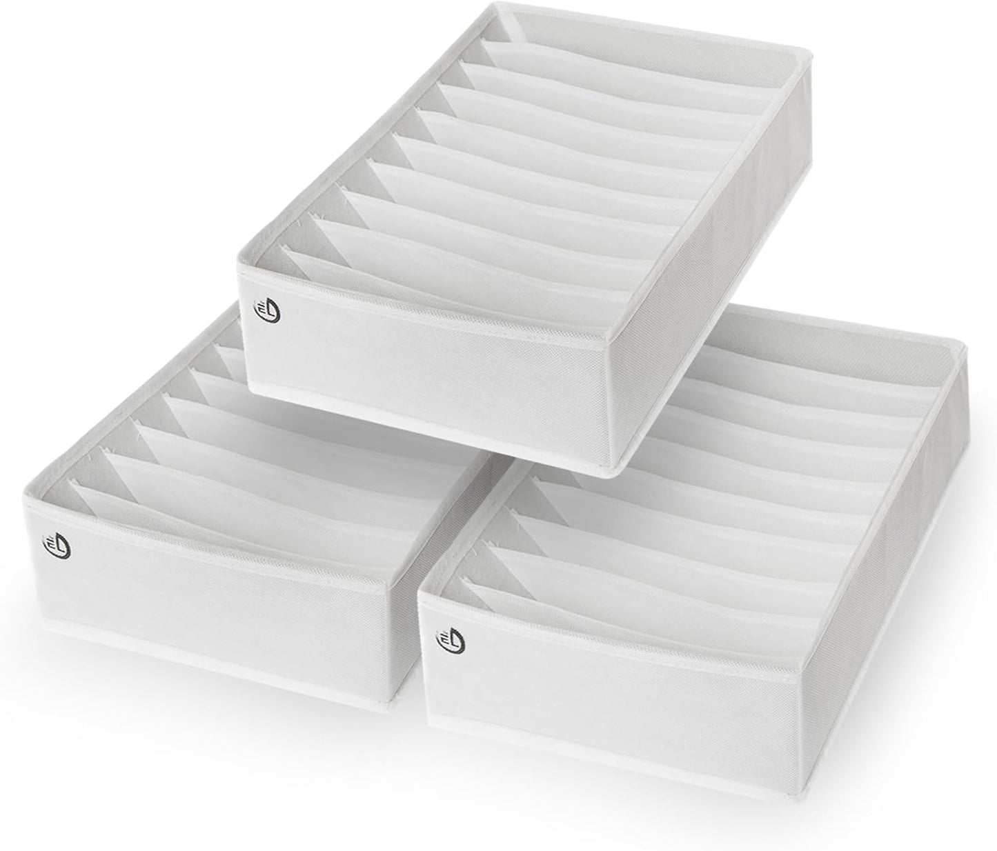 Drawer Organizer Clothes - 3 Set Multipurpose Dresser Drawer Organizer for Adults & Kids, Closet Foldable 10 Cells per Organizer - Non-Woven Fabric, T-Shirts, Baby Clothes, Shorts Organizer - White