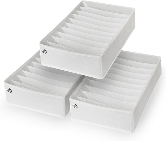 Drawer Organizer Clothes - 3 Set Multipurpose Dresser Drawer Organizer for Adults & Kids, Closet Foldable 10 Cells per Organizer - Non-Woven Fabric, T-Shirts, Baby Clothes, Shorts Organizer - White