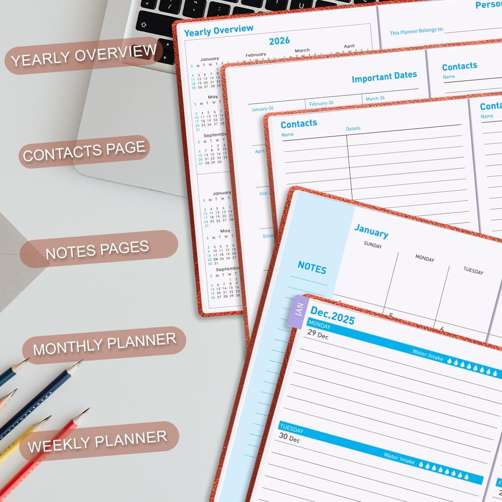 Cheericome Planner 2026-2027, Month Weekly Planner Run JAN 2026 to JUN 2027, 26-27 Planner with Pen Loop, Back Pocket and Stickers, 18 Months Planners, Brown Monthly Planners 2026-2027