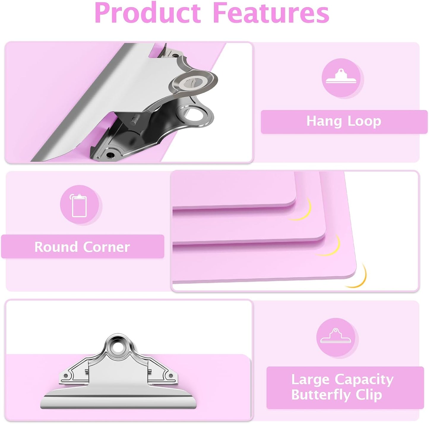 Legal Size Clipboard, Pink Plastic 8.5 x 14 Clip Board for Lawers, Heavy Duty Butterfly Clip, 9 x 15 in, Office & School Supply(Pack of 10)