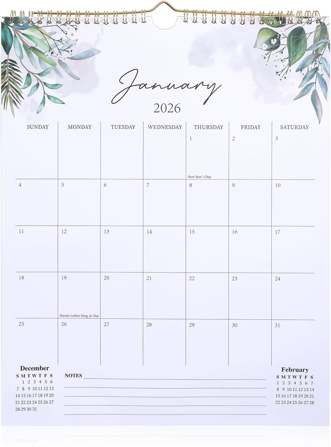 Aesthetic Large Wall Calendar 2026, January 2026 to December 2026 Twin-Wire Binding Monthly Calendar 14" x 11" Thick Paper Easy Planning Notepad Calendars for School Home Office Supplies
