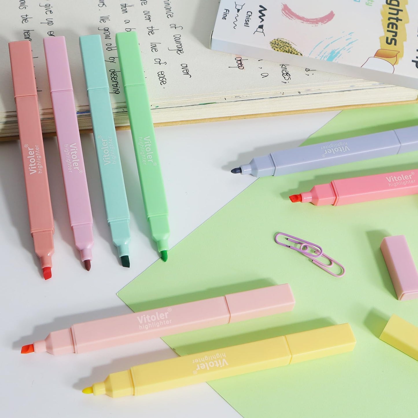 Vitoler Bible Highlighters,8 Pack Pastel Colors Highlighters Set for Book,Double Sided Highlighter for Journaling Supplies and School Accessories