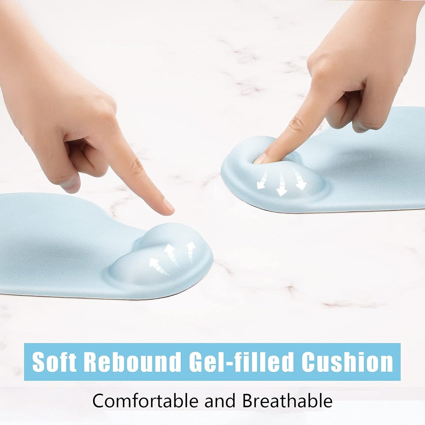 Hsurbtra Ergonomic Mouse Pad with Wrist Rest Support, Gel Mouse Pads with Non-Slip PU Base, Pain Relief Memory Foam Computer Mat, Cute Office Supplies Desk Decro Accessories, Sky Blue