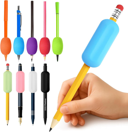 Pencil Grips for Kids Handwriting – 5 Pack 1oz Silicone Weighted Pencils for Kids with 5 Soft Foam Grip Holders – Handwriting Aid for Autism, ADHD, Tremors & Fine Motor Skills