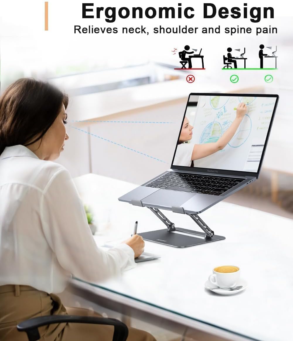 Adjustable Laptop Stand for Desk,Portable Laptop Stand Holder and Riser,Foldable Aluminum Notebook Computer Stands for MacBook Air Pro HP Lenovo Dell Samsung Chromebook, 10-15.6 inch, Grey
