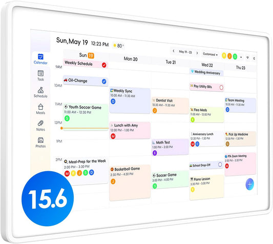 Digital Calendar, 15.6 Inch Wall Planner Electronic Calendar & Chore Chart, Smart Touchscreen Interactive Display for Family Schedules, Great for Organizing Your Routines, Wall & Desk Mountable White