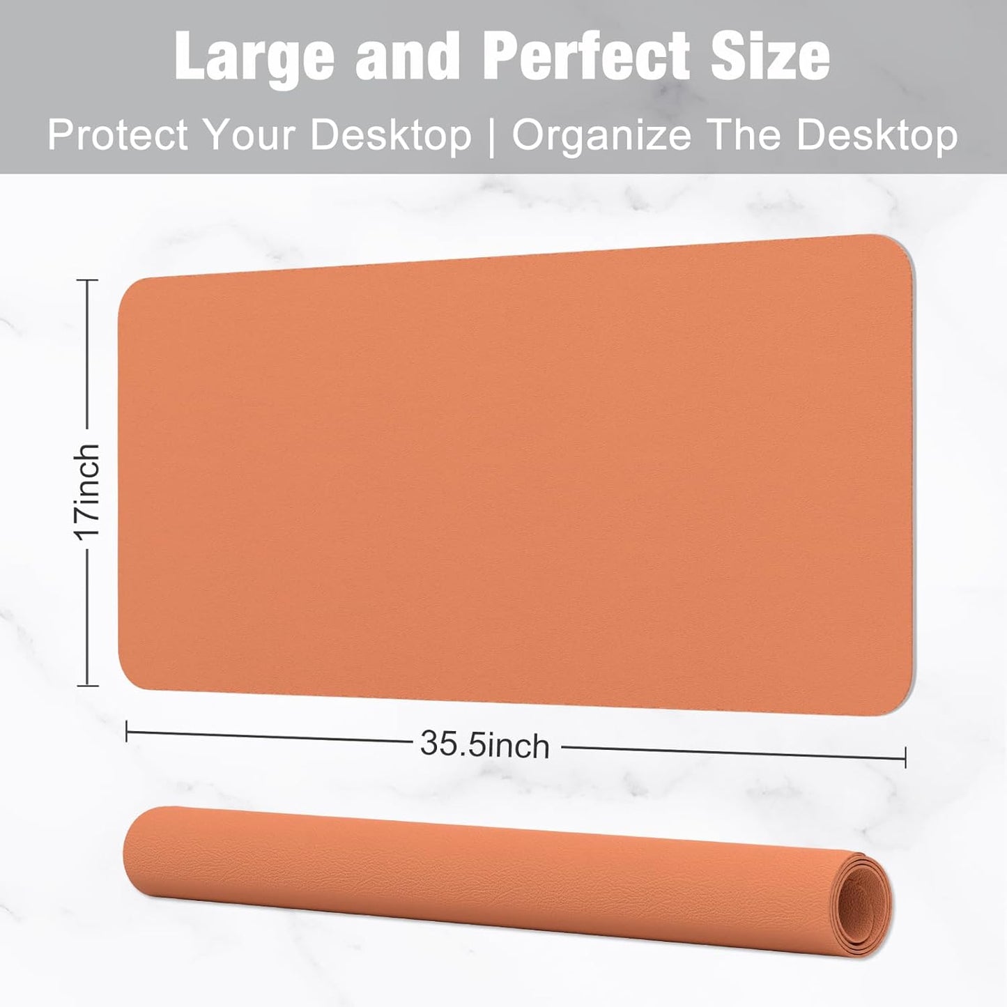Hsurbtra Desk Pad, 35.5" x 17" PU Leather Desk Mat, XXL Extended Mouse Pad, Waterproof Desktop Blotter Protector, Non-Slip Ultra Thin Large Laptop Keyboard Writing Mat for Office Home, Orange Pink