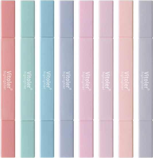 Vitoler Highlighters Pastel,8 Pack Chisel & Fine Tips Bible Highlighters,Soft Tip Highlighter Set for School Office Supplies