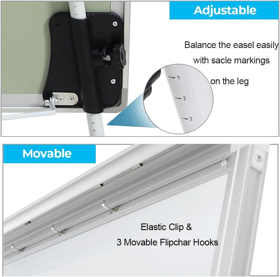 Magnetic Whiteboard Easel Tripod Stand 40 x 28 Inch with Flipchart Paper Pad (25 Sheets) - Height Adjustable Portable Dry Erase Board for Office Meetings, Training & Classroom