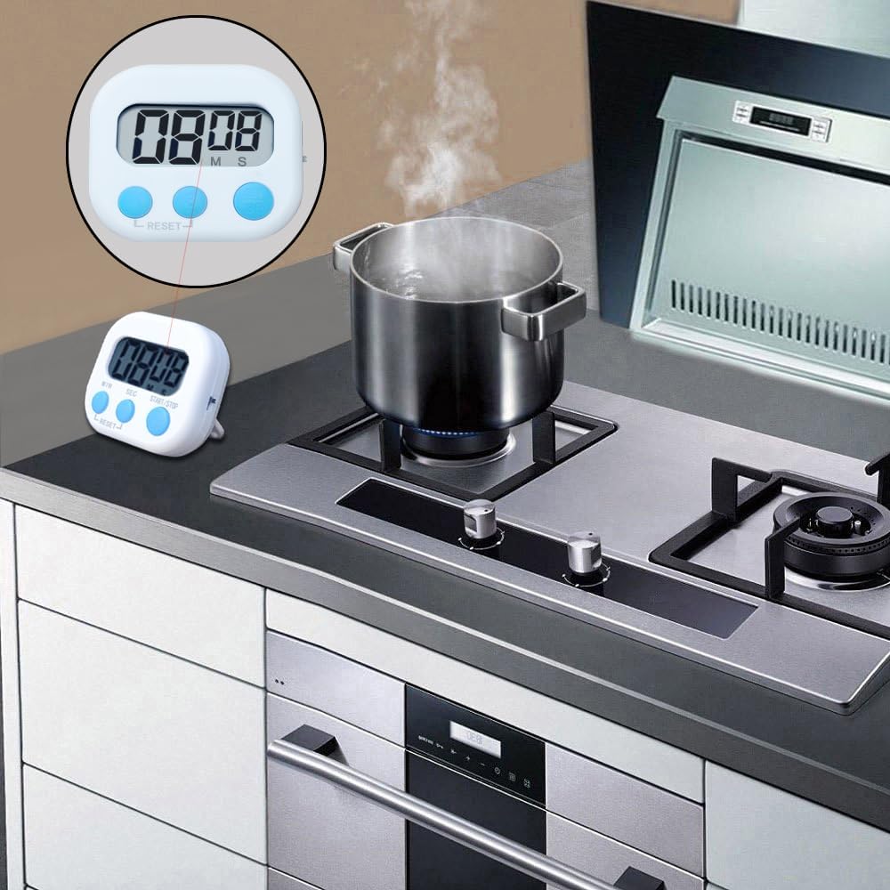 Digital Kitchen Timer, BESTWYA Electronic Timer with Clear LCD Screen Count Up and Down Function 3 Big Buttons On/Off Switch Button for Kitchen, Study, Work, Exercise Training (6, White)