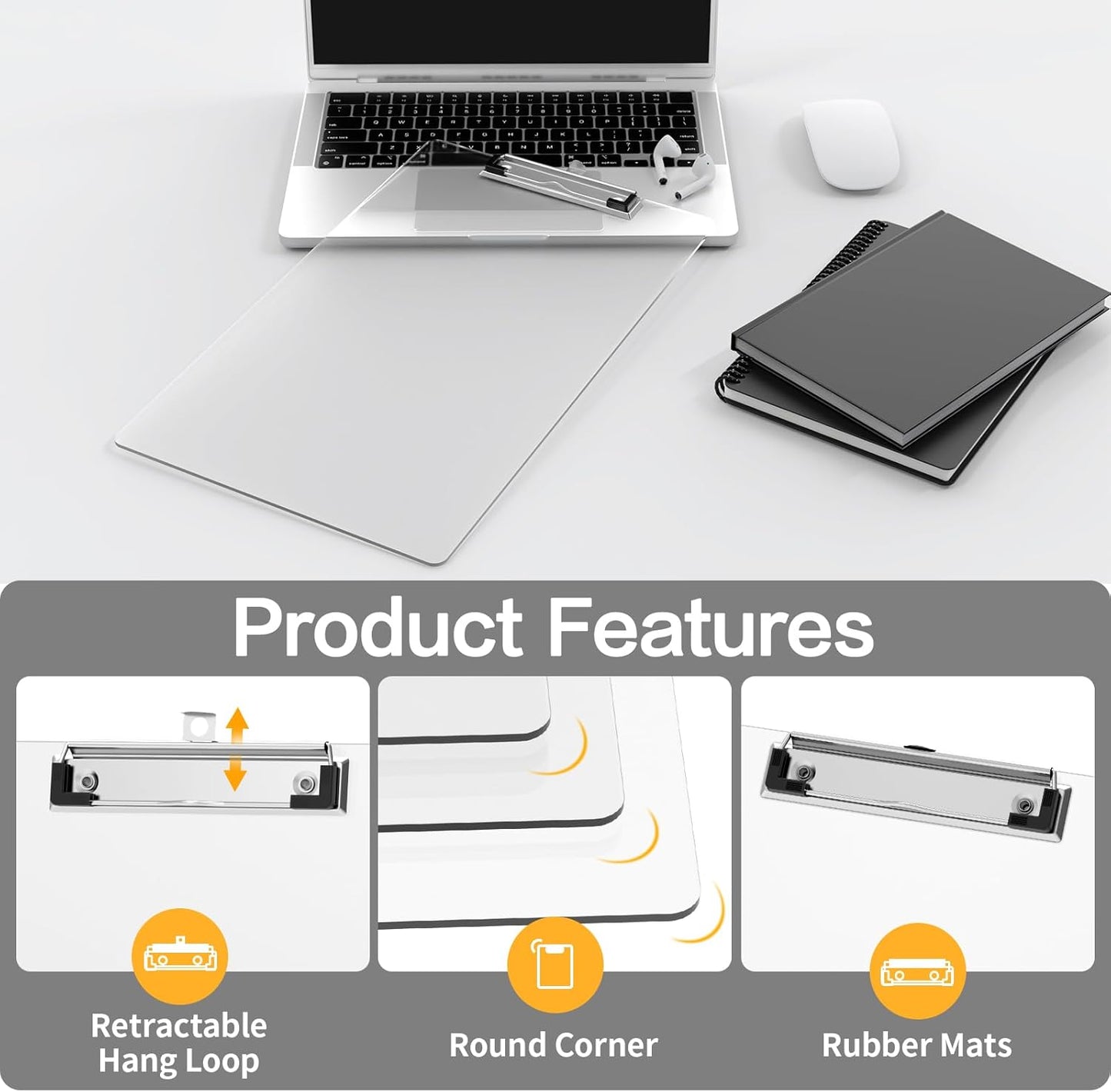 Legal Size Clipboard Set of 6, 8.5 x 14 Clear Plastic Long Clip Board with Low Profile Clip, 9 x 15 in, Suitable for Legal Lawers and Business, School & Office Supplies