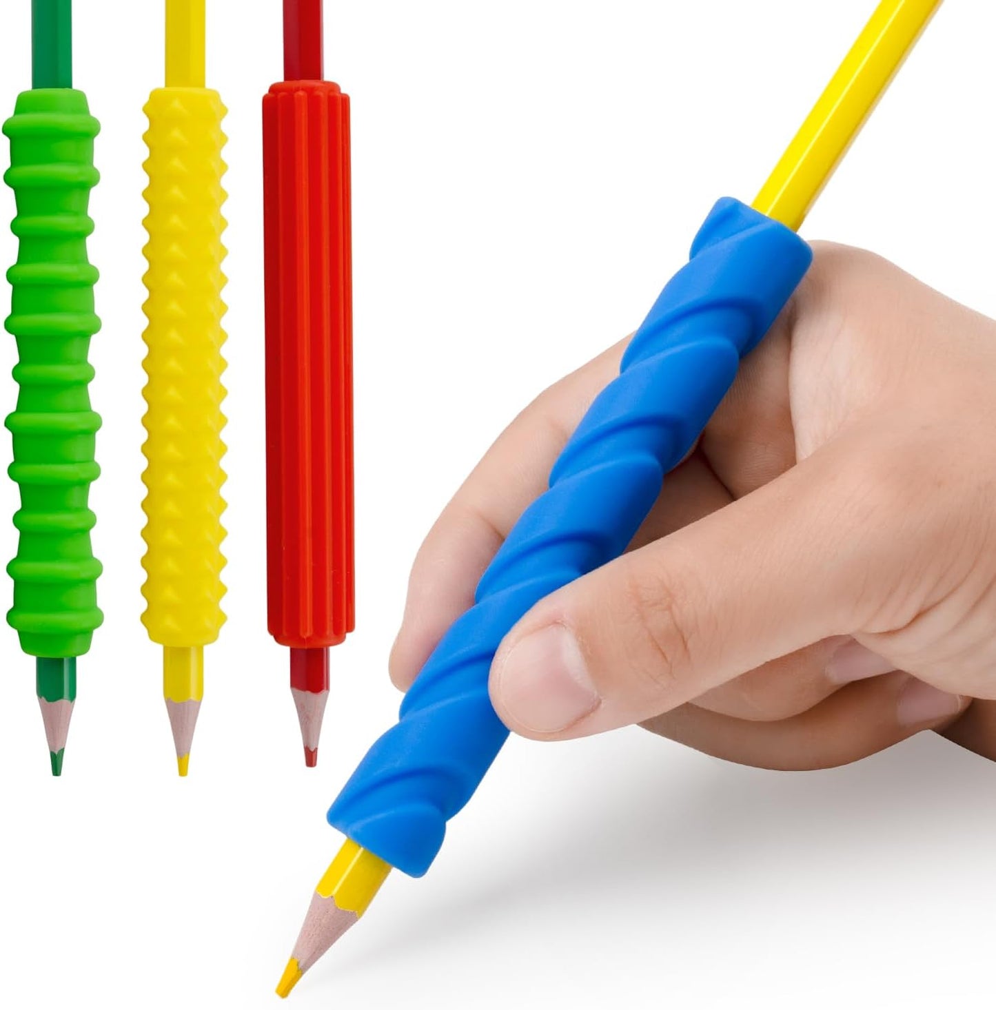 Sequiay 4 Pcs Length Pencil Grips Handwriting, Textured Silicone Pencil Grip - ADHD Tools, Fidgets for Classroom Toy, Helps Ease Autism, Anxiety, and Stress