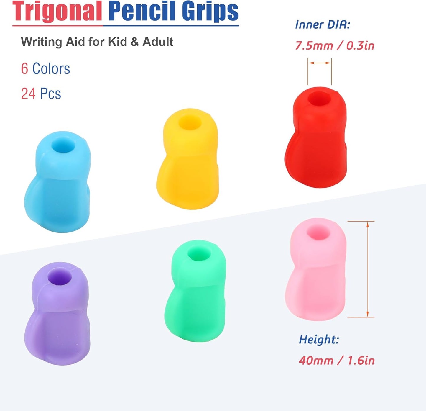 24 Packs Silicone Pencil Grips with 6 Colors, Pencil Holders for Kids Handwriting, Ergonomic Pencil Grippers for Adults Writing Aid, Toddler Pencil Cushion, Triangle Gel Pen Grips