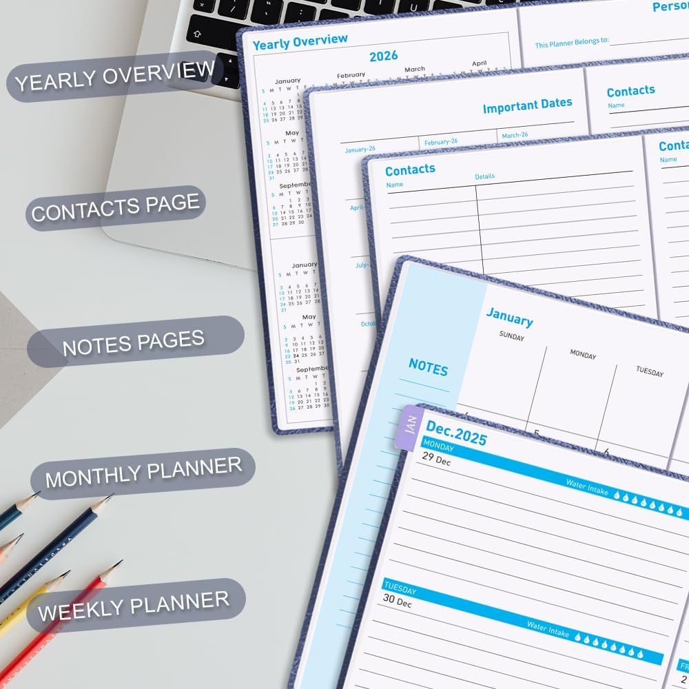 Cheericome Planner 2026-2027, Month Weekly Planner Run JAN 2026 to JUN 2027, 26-27 Planner with Pen Loop, Back Pocket and Stickers, 18 Months Planners, Blue Monthly Planners 2026-2027