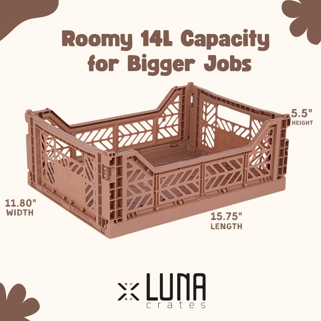 Collapsible Storage Box, Foldable Crate Organizer Bin with Handle, Stackable Crates for Home Organization (Gray, 14L - 3 Pack)